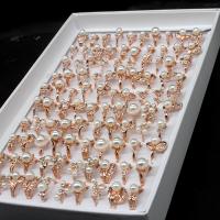 Anel de dedo do rhinestone, liga de zinco, with pérola, para mulher & com strass, rosa dourado, 200x200x30mm, 100PCs/box, vendido por box