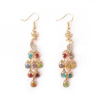 Rhinestone Earring Zinc Alloy Teardrop for woman & with rhinestone golden 58mm Sold By Pair