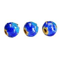 Cloisonne Perlen, Messing, Lotus, plattiert, DIY & Emaille, blau, frei von Nickel, Blei & Kadmium, 8mm, 9mm, Bohrung:ca. 3.5mm, verkauft von PC