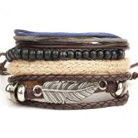 PU Armband, met Wax & Hout & Zinc Alloy, 4 stuks & voor de mens, gemengde kleuren, Lengte Ca 18-30 cm, Verkocht door PC