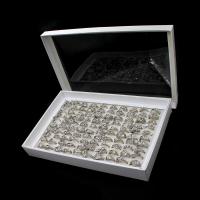 Anel de dedo do rhinestone, liga de zinco, para mulher & com strass, prateado, 200x200x30mm, 100PCs/box, vendido por box