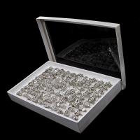 Anel de dedo do rhinestone, liga de zinco, para mulher & com strass, prateado, 200x200x30mm, 100PCs/box, vendido por box