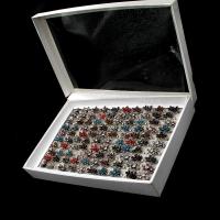 Strass Fingerring, Zink Alloy, för kvinna & med strass, blandade färger, 20x20x3mm, 100PC/Box, Säljs av Box