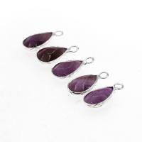 Natuurlijke Quartz Hangers, Messing, met Amethist, Traan, purper, 9x13mm, Verkocht door PC