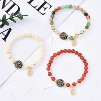 Gemstone Bracciali, Pietra naturale, with calcedonio & agate & ottone, Cerchio, placcato oro vero, stile folk & stili diversi per la scelta & per la donna, 4mm, 6mm, Venduto per Appross. 4-6 pollice filo