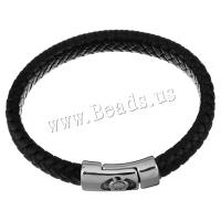 acero inoxidable Pulsera, con cable de piel de vaca, pulsera trenzada & para hombre & ennegrezca, 29x15mm, 12mm, longitud aproximado 9 Inch, Vendido por UD