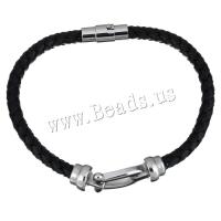 ROSTFRITT STÅL Armband, med kohud sladd, flätat armband & för människan, 34x13mm, 17x7mm, 5mm, Längd Ca 8.5 inch, Säljs av PC