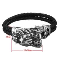 acero inoxidable Pulsera, con cable de piel de vaca, pulsera trenzada & para hombre & ennegrezca, 33x20mm, 10mm, longitud aproximado 8 Inch, Vendido por UD