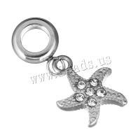 Pendentifs European en acier inoxydable, étoile de mer, sans filetage & avec strass, 3x12x9mm, 12x16x3mm, Trou:Environ 5mm, 10PC/lot, Vendu par lot