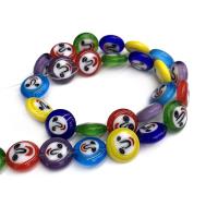 Silver Foil Lampwork, Rond plat, DIY, gemengde kleuren, 12mm, Ca 30pC's/Strand, Per verkocht 38 cm Strand