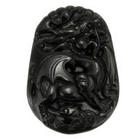 Musta Obsidian Riipukset, Carved, musta, 38x55x11mm, Reikä:N. 1mm, Myymät PC