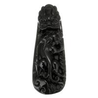 Fekete Obsidian Medálok, Obszidián, Faragott, fekete, 21x58x14mm, Lyuk:Kb 1mm, Által értékesített PC