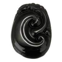 Musta Obsidian Riipukset, Carved, musta, 34x48x13mm, Reikä:N. 1mm, Myymät PC