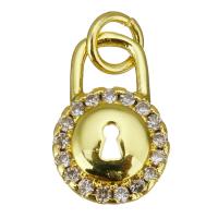 Cubic Zirconia Micro Pave Brass Pendant Lock gold color plated micro pave cubic zirconia Approx 2.5mm Sold By Lot