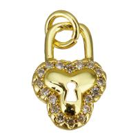 Messing hanger met micro-paved kubieke zirconia's, Slot, gold plated, micro pave zirconia, 8x12x3mm, Gat:Ca 2.5mm, 10pC's/Lot, Verkocht door Lot