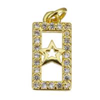 Cubique Pendentif en laiton zircon pavent, rectangle, Placage de couleur d'or, pavé de micro zircon & creux, 7x15x2mm, Trou:Environ 2.5mm, 10PC/lot, Vendu par lot