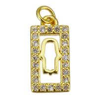 Cubique Pendentif en laiton zircon pavent, rectangle, Placage de couleur d'or, pavé de micro zircon & creux, 7x15x2mm, Trou:Environ 2.5mm, 10PC/lot, Vendu par lot