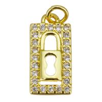 Cubique Pendentif en laiton zircon pavent, rectangle, Placage de couleur d'or, pavé de micro zircon & creux, 7x15x2mm, Trou:Environ 2.5mm, 10PC/lot, Vendu par lot