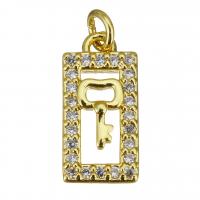 Cubique Pendentif en laiton zircon pavent, rectangle, Placage de couleur d'or, pavé de micro zircon & creux, 7x15x2mm, Trou:Environ 2.5mm, 10PC/lot, Vendu par lot