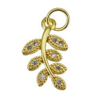 Messing hanger met micro-paved kubieke zirconia's, Blad, gold plated, micro pave zirconia, 10x16x2mm, Gat:Ca 3.5mm, 10pC's/Lot, Verkocht door Lot