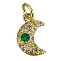 Cubic Zirconia Micro Pave Brass Pendant Moon gold color plated micro pave cubic zirconia Approx 2.5mm Sold By Lot