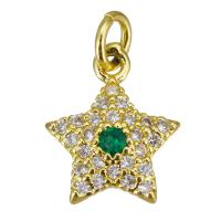 Kubik Zirkonium mikro bana Mässing hängande, Star, guldfärg pläterade, micro bana cubic zirconia, 9x11x2.50mm, Hål:Ca 2.5mm, 10PC/Lot, Säljs av Lot