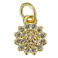 Cubic Zirconia Micro Pave Brass Pendant Flower gold color plated micro pave cubic zirconia Approx 3.5mm Sold By Lot