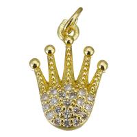 Kubik Zirkonium mikro bana Mässing hängande, Crown, guldfärg pläterade, micro bana cubic zirconia, 12x17x3mm, Hål:Ca 3.5mm, 10PC/Lot, Säljs av Lot