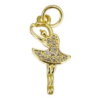 Cubique Pendentif en laiton zircon pavent, Dancing Girl, Placage de couleur d'or, pavé de micro zircon, 8x18x2mm, Trou:Environ 2.5mm, 10PC/lot, Vendu par lot