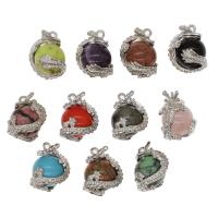 Gemstone Pendants Jewelry Brass with Gemstone Round Sold By PC