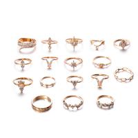 Sinc Alloy Ring Set, fáinne finger, plátáilte, do bhean & le rhinestone, dathanna níos mó le haghaidh rogha, 20x20x10mm, Díolta De réir Mála