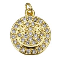 Cubic Zirconia Micro Pave Brass Pendant Flat Round gold color plated micro pave cubic zirconia Approx 2.5mm Sold By Lot