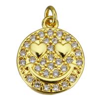 Cubic Zirconia Micro Pave Brass Pendant Flat Round gold color plated micro pave cubic zirconia Approx 2.5mm Sold By Lot