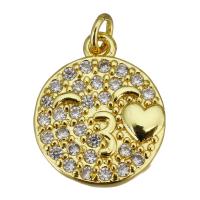 Cubic Zirconia Micro Pave Brass Pendant Flat Round gold color plated micro pave cubic zirconia Approx 2.5mm Sold By Lot