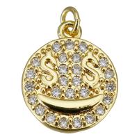 Cubic Zirconia Micro Pave Brass Pendant Flat Round gold color plated micro pave cubic zirconia Approx 2.5mm Sold By Lot