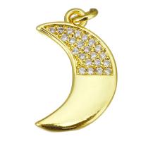 Terningformet Zirkon Micro Pave Messing vedhæng, Moon, guldfarve belagt, Micro Pave cubic zirconia, 11.50x18x2mm, Hole:Ca. 2.5mm, 10pc'er/Lot, Solgt af Lot