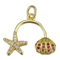 Messing hanger met micro-paved kubieke zirconia's, gold plated, micro pave zirconia, 18x15x2.50mm, Gat:Ca 3.5mm, 10pC's/Lot, Verkocht door Lot