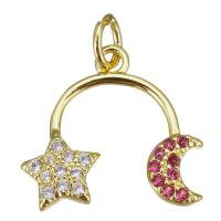 Messing hanger met micro-paved kubieke zirconia's, gold plated, micro pave zirconia, 16x15x2.50mm, Gat:Ca 3.5mm, 10pC's/Lot, Verkocht door Lot