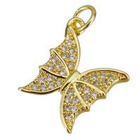 Befestigter Zirkonia Messing Anhänger, Schmetterling, goldfarben plattiert, Micro pave Zirkonia, 18x20x2.50mm, Bohrung:ca. 3.5mm, 10PCs/Menge, verkauft von Menge