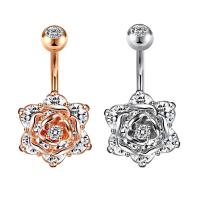 Rustfrit stål Belly Ring, Stainless Steel, Rose, forgyldt, Unisex & med cubic zirconia, flere farver til valg, 1.60x10x5mm, Solgt af PC