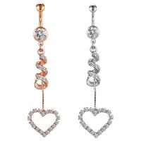 Rustfrit stål Belly Ring, Stainless Steel, Heart, forgyldt, Unisex & med cubic zirconia, flere farver til valg, 1.6x10x5-8mm, Solgt af PC