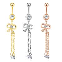 Rustfrit stål Belly Ring, Stainless Steel, Bowknot, forgyldt, Unisex & med cubic zirconia, flere farver til valg, 1.6x10x5-8mm, Solgt af PC