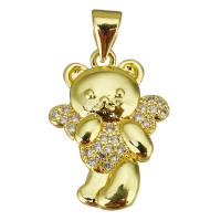 Kubik Zirkonium mikro bana Mässing hängande, Bear, guldfärg pläterade, micro bana cubic zirconia, 14x20x3mm, Hål:Ca 3.5mm, 20PC/Lot, Säljs av Lot