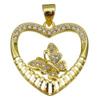 Cubic Zirconia Micro Pave Brass Pendant Heart gold color plated micro pave cubic zirconia & hollow Approx 3.5mm Sold By Lot