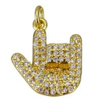 Messing hanger met micro-paved kubieke zirconia's, Hand, gold plated, micro pave zirconia, 13x15x4mm, Gat:Ca 2.5mm, 10pC's/Lot, Verkocht door Lot