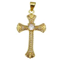 Brass Cross Pendants gold color plated micro pave cubic zirconia Approx 3.5mm Sold By Lot