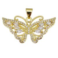 Cubic Zirconia Micro Pave Brass Pendant Butterfly gold color plated micro pave cubic zirconia & hollow Approx 3.5mm Sold By Lot