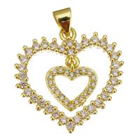 Cubic Zirconia Micro Pave Brass Pendant Heart gold color plated micro pave cubic zirconia & hollow Approx 3.5mm Sold By Lot