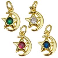 Μενταγιόν Cubic Zirconia (CZ) Brass, Ορείχαλκος, Σελήνη και Star, χρώμα επίχρυσο, μικρο ανοίξει κυβικά ζιρκονία, περισσότερα χρώματα για την επιλογή, 7.50x10.50x2mm, Τρύπα:Περίπου 2.5mm, 20PCs/Παρτίδα, Sold Με Παρτίδα