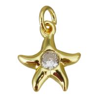 Μενταγιόν Cubic Zirconia (CZ) Brass, Ορείχαλκος, Αστερίας, χρώμα επίχρυσο, μικρο ανοίξει κυβικά ζιρκονία, 9x11x2.50mm, Τρύπα:Περίπου 2.5mm, 20PCs/Παρτίδα, Sold Με Παρτίδα